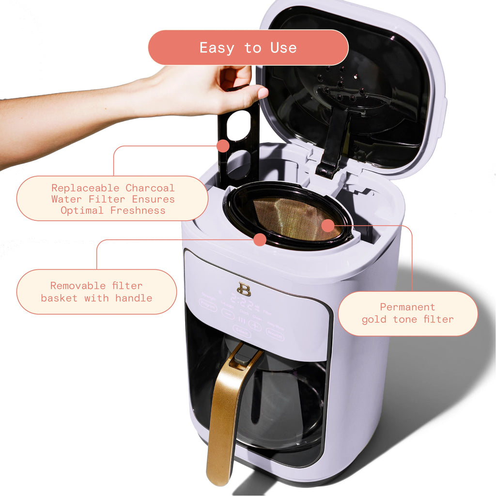 Beautiful 14-Cup Programmable Drip Coffee Maker with Touch Display, White Icing by Drew Barrymore F83994