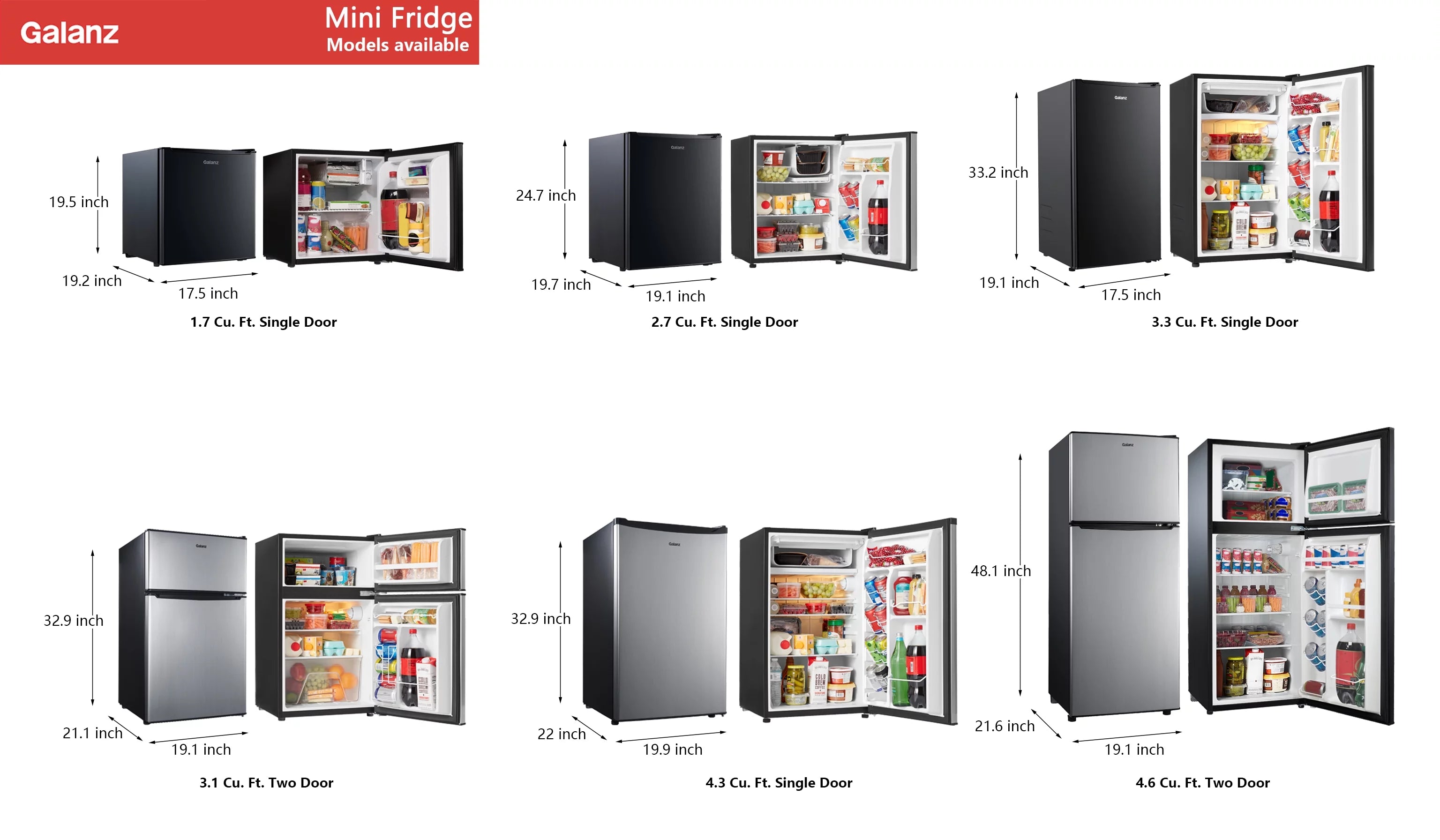 Galanz 4.6 Cu ft Two Door Mini Refrigerator with Freezer, Stainless Steel T8360