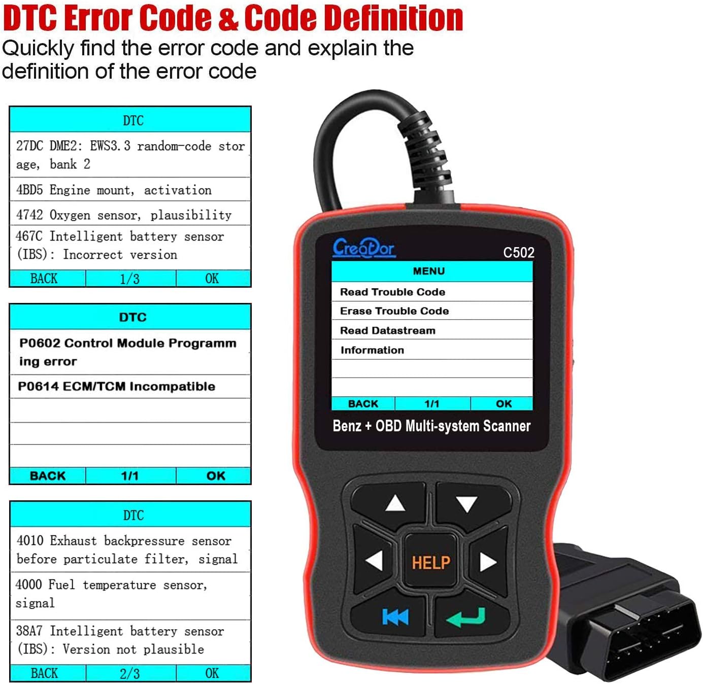 Creator C502 OBD2 Scanner for Mercedes Benz ABS SRS Transmission J56875
