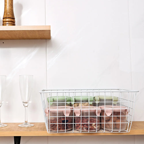 14" Upright Freezer Storage Baskets, White Wire Bins, Set of 4 A676925
