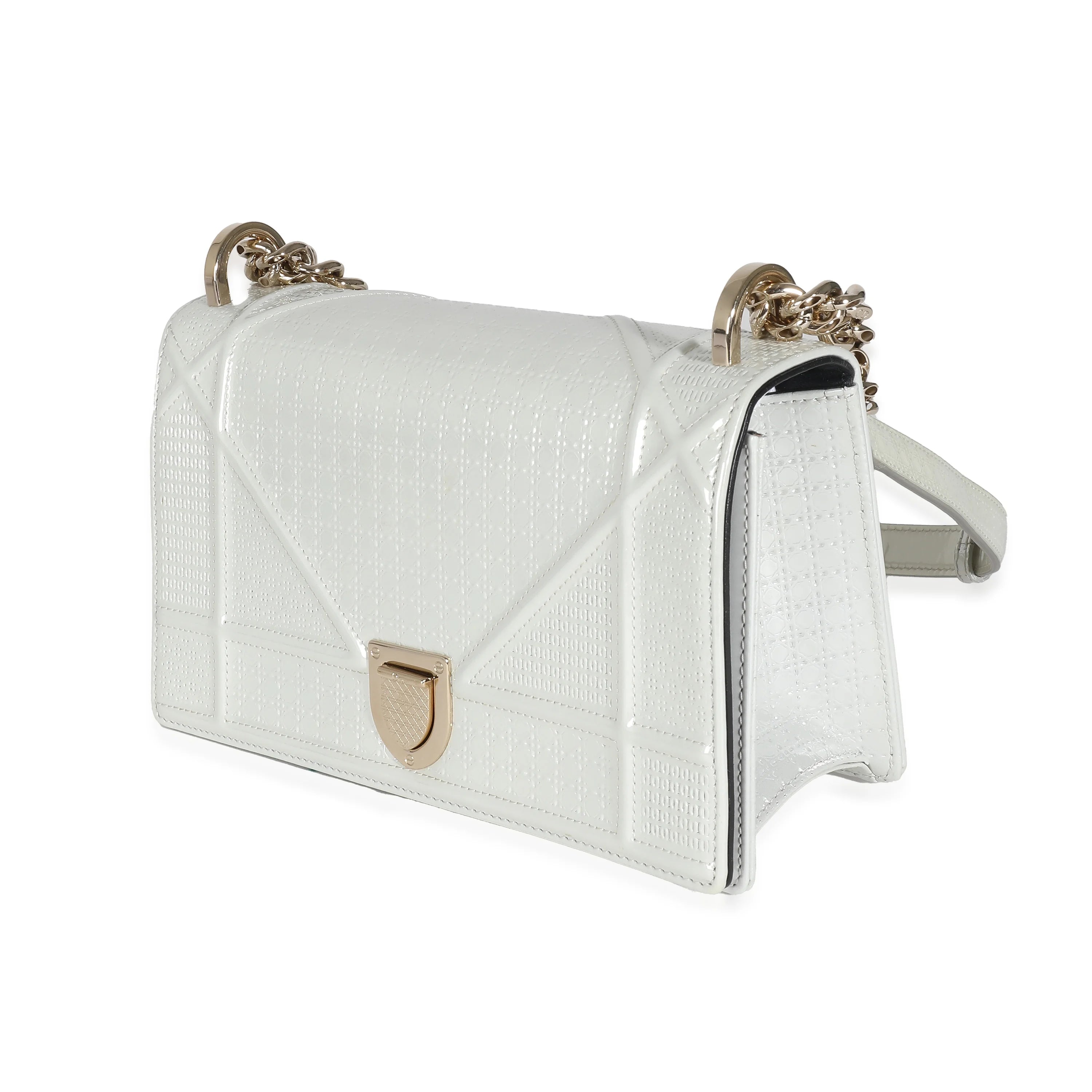 Christian Dior White Micro Cannage Patent Small Diorama Flap Bag H47033