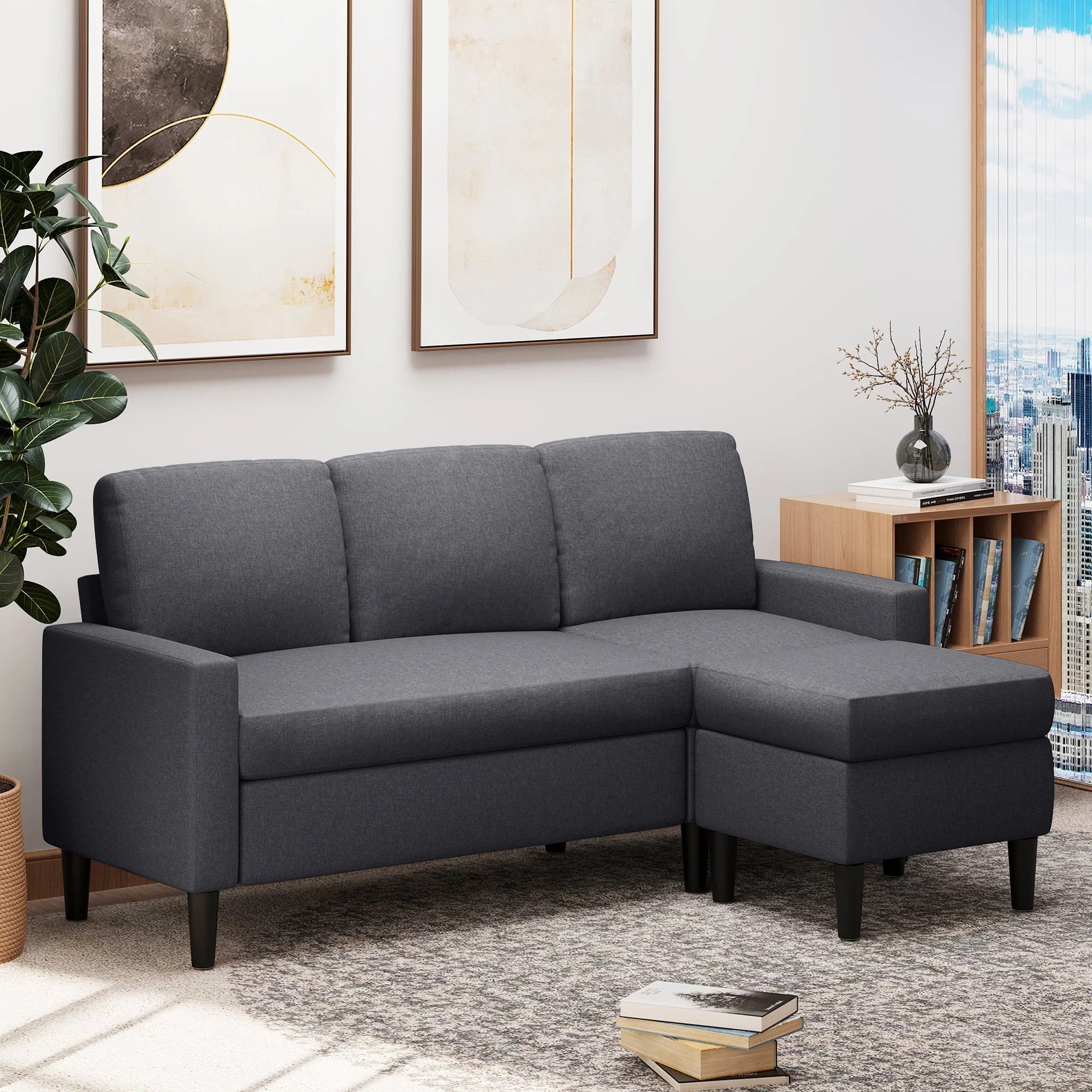 Walsunny Convertible Sectional Sofa Couch, L-Shaped with Reversible Chaise, Grayish Black A704