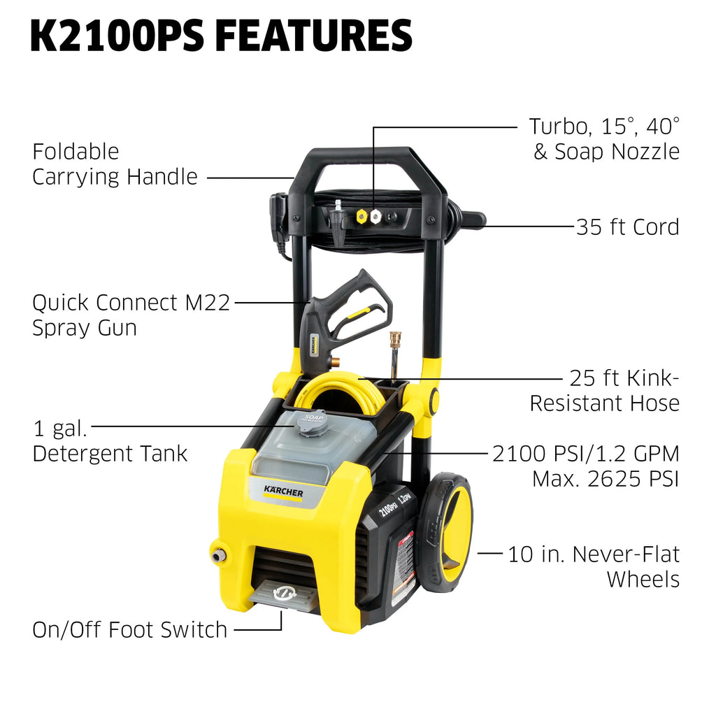 Karcher K1900PS 2375 Max PSI Electric Pressure Washer with 3 Nozzles V84517