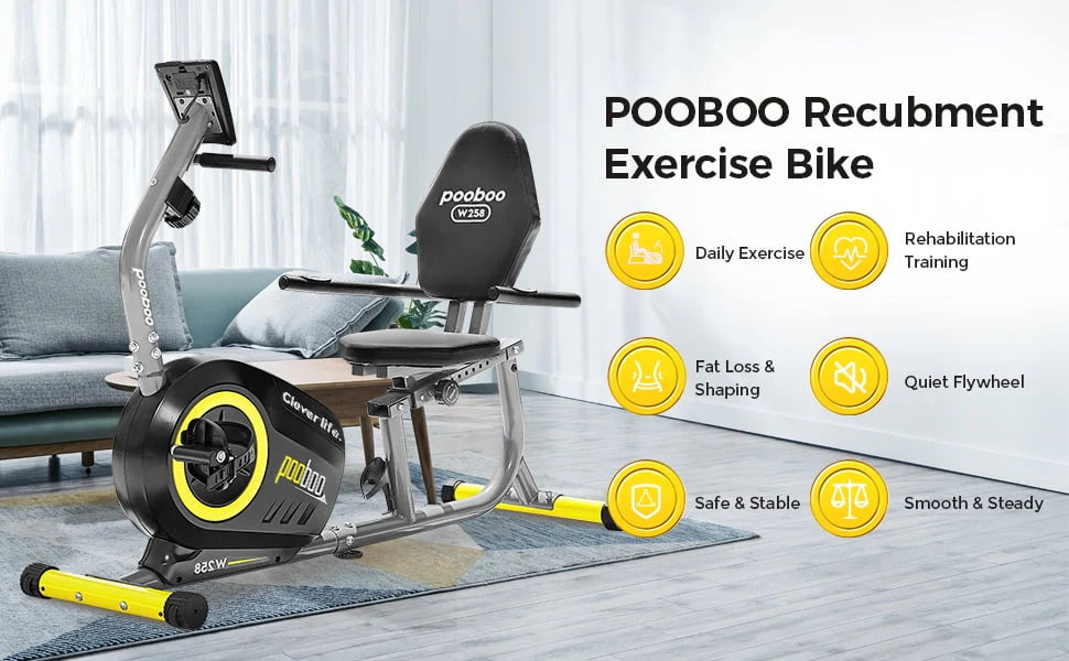 Pooboo Recumbent Exercise Bike Magnetic Resistance Indoor Cycling 380lb K92635