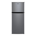 Galanz 4.6. Cu ft Two Door Mini Refrigerator with Freezer, Stainless Steel, New, Width 19.13