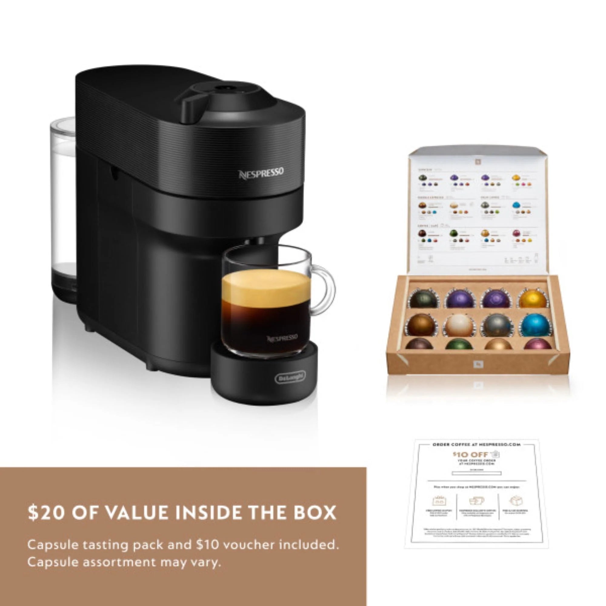 Nespresso Vertuo Pop by De'Longhi Coffee and Espresso Maker with Tasting Set, Black L9442