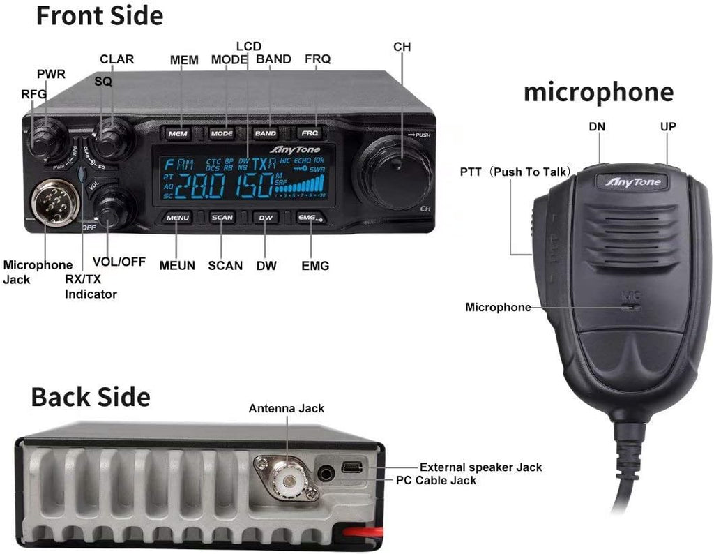 AnyTone AT-6666 10 Meter Radio for Truck, SSB/FM/AM/PA, 60W PEP R258647