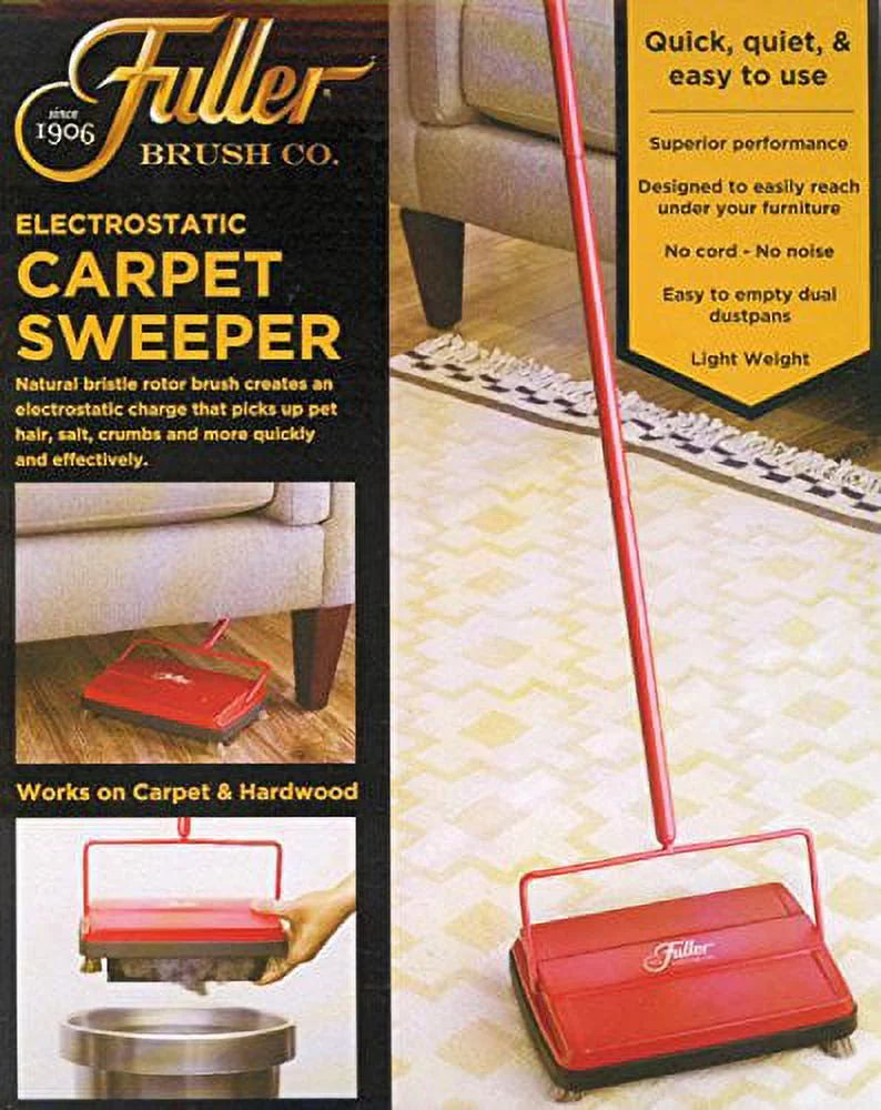 Fuller Brush 17052 Electrostatic Carpet & Floor Sweeper, 9" Cleaning Path, Lightweight, Red N332
