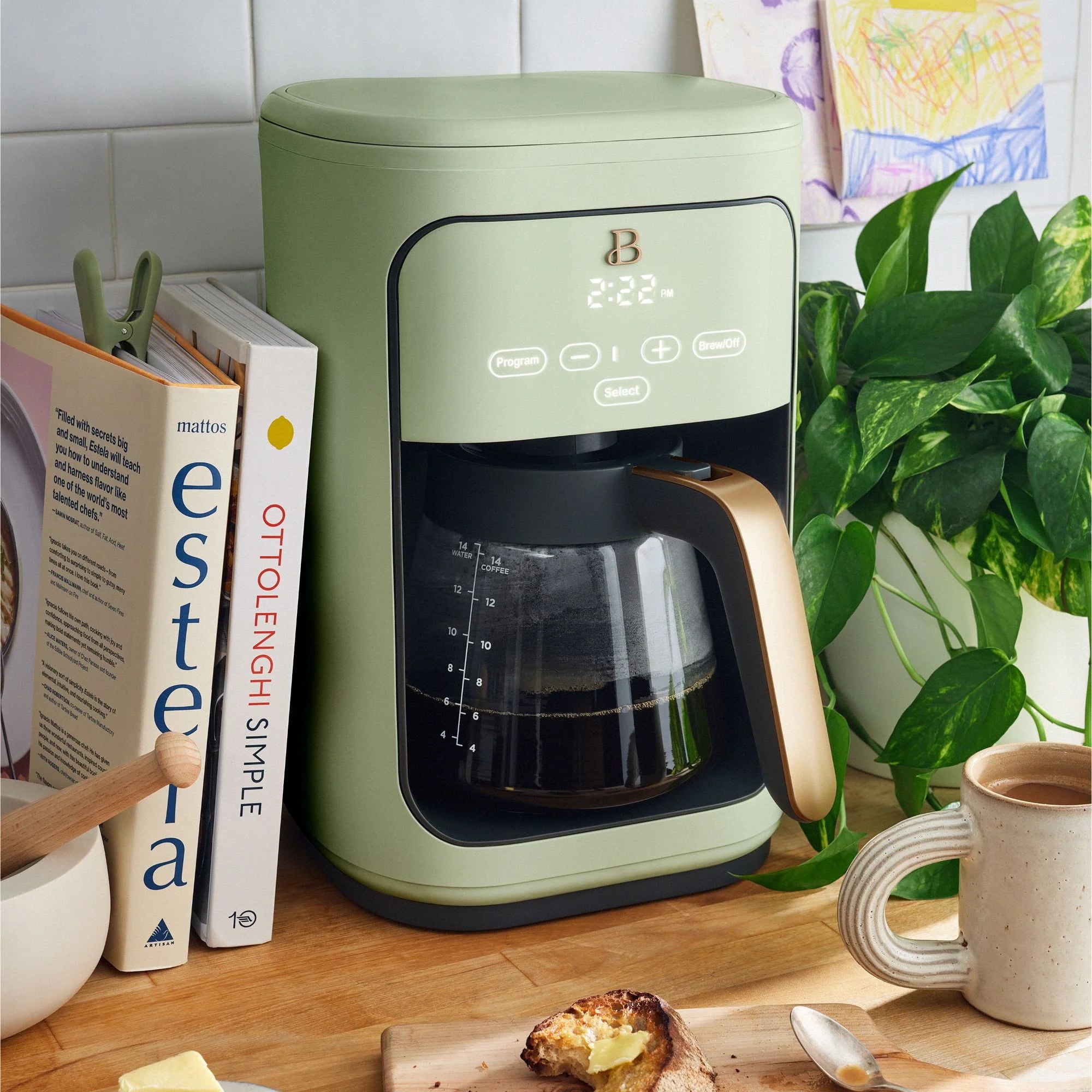Beautiful 14-Cup Programmable Drip Coffee Maker with Touch Display, White Icing by Drew Barrymore F83994