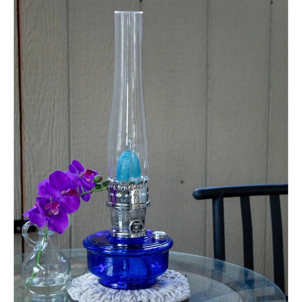 Aladdin Genie III Oil Lamp, Cobalt Blue Glass Bowl, Nickel Burner L25220