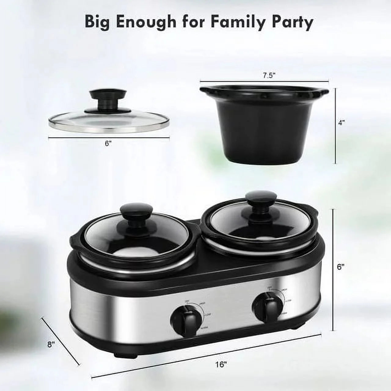 CozyHom 2.5QT Dual Pot Slow Cooker with Adjustable Temp R17780