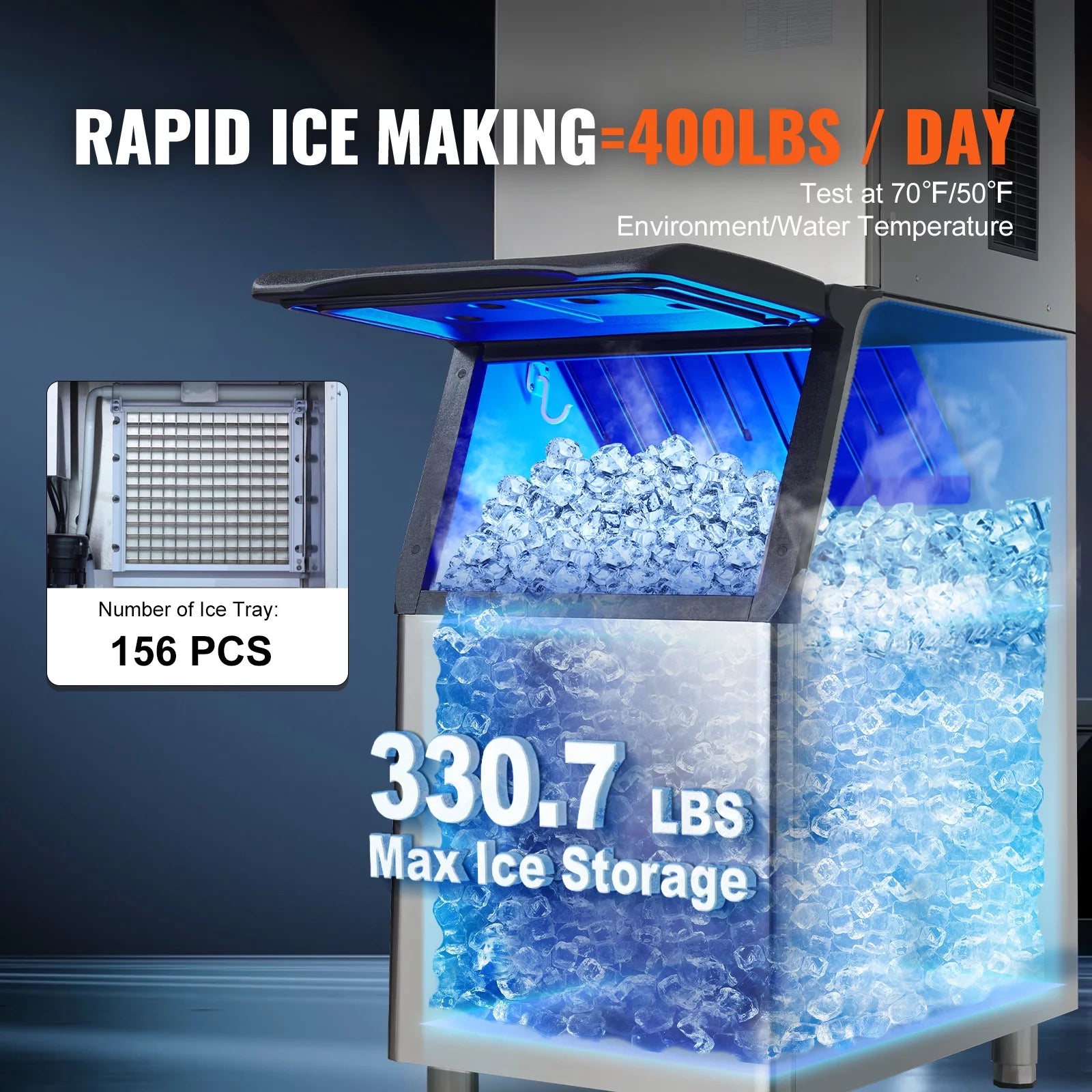 BENTISM Commercial Ice Maker 400lbs/24H with 330LBS Storage Bin G640