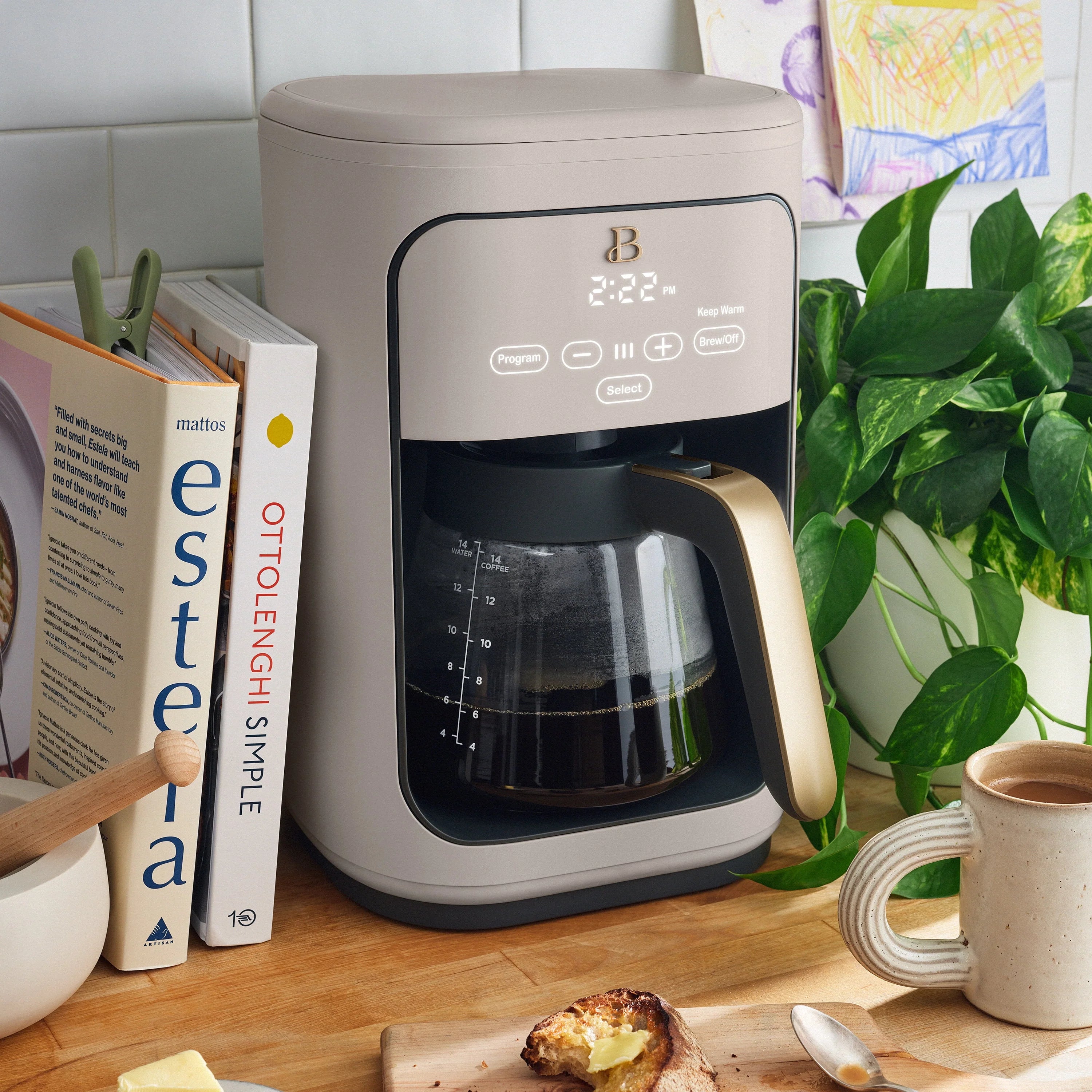 Beautiful 14-Cup Programmable Drip Coffee Maker with Touch Display, White Icing by Drew Barrymore F83994