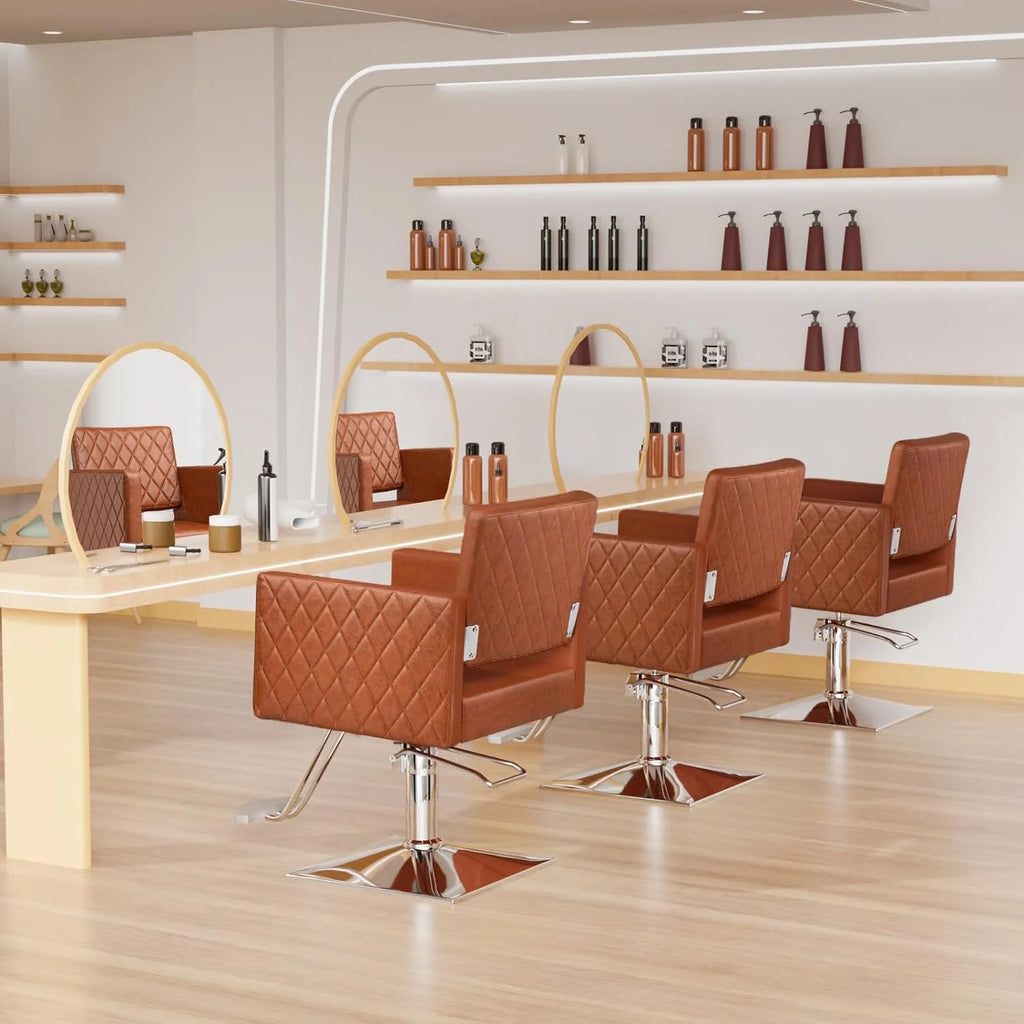 Salon Chair for Hair Stylist, Hydraulic Barber Chair with Aluminium Footrest, Brown M2726