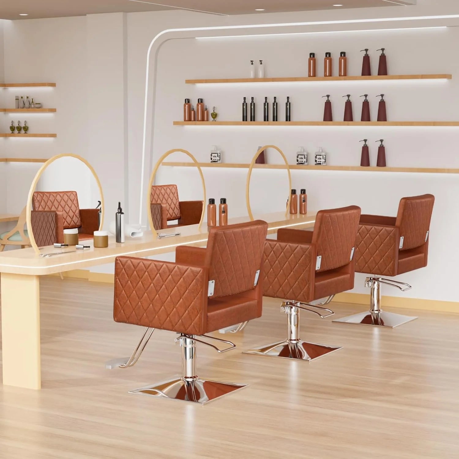 Salon Chair for Hair Stylist, Hydraulic Barber Chair with Aluminium Footrest, Brown M2726