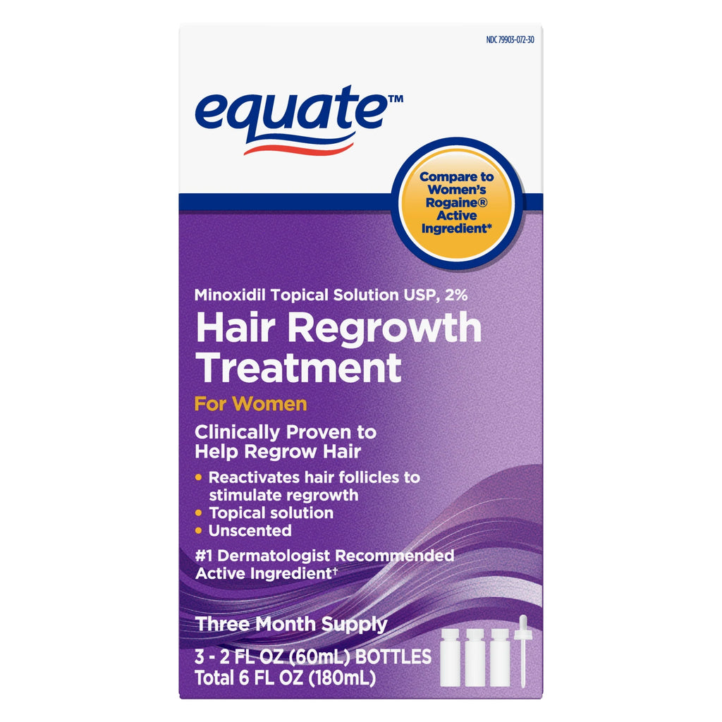 Equate Minoxidil Topical Solution, 2 Percent, Hair Regrowth Treatment for Women, 3 Month Supply