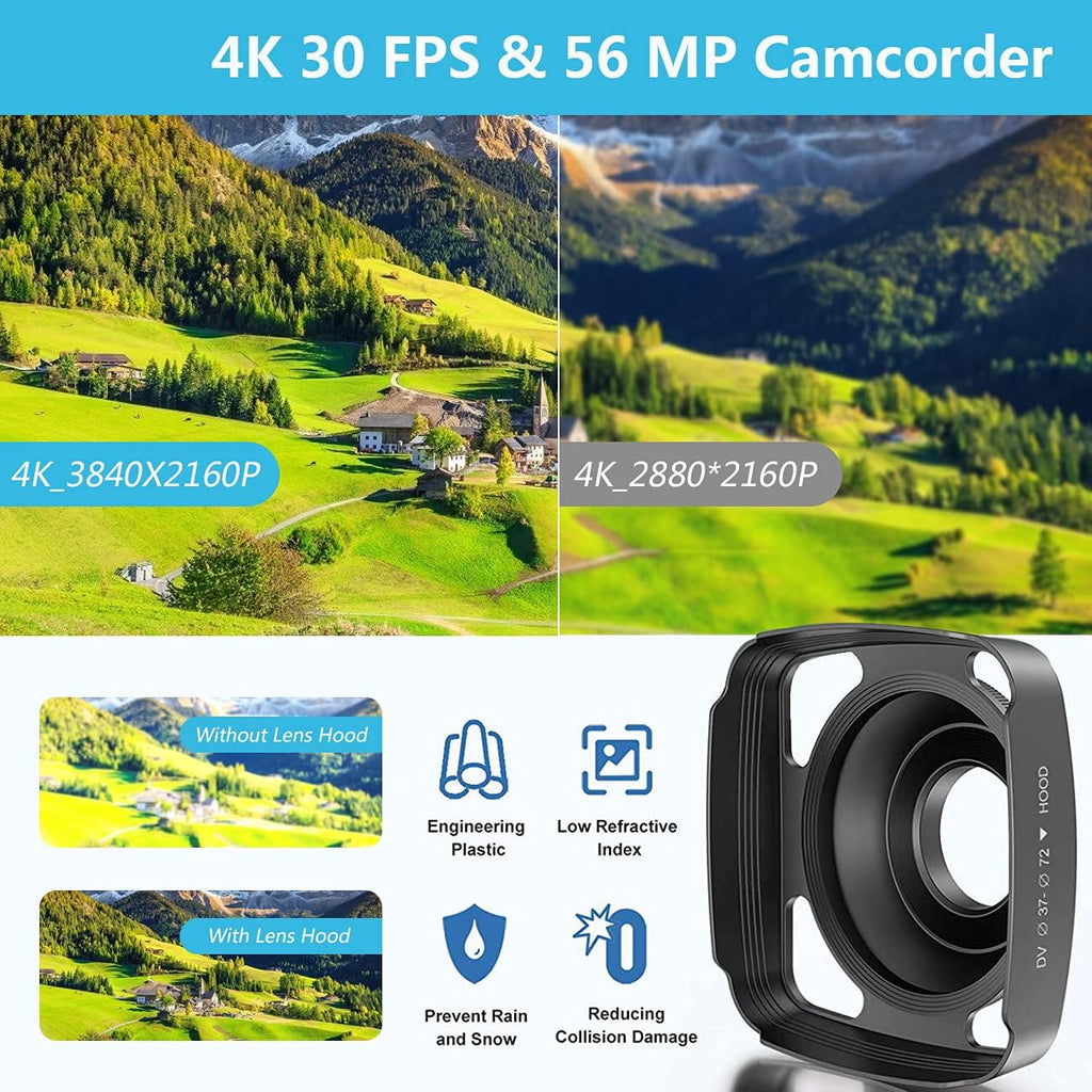 4K Video Camera Camcorder 56MP Wi-Fi 18X Zoom Touch Screen N897005