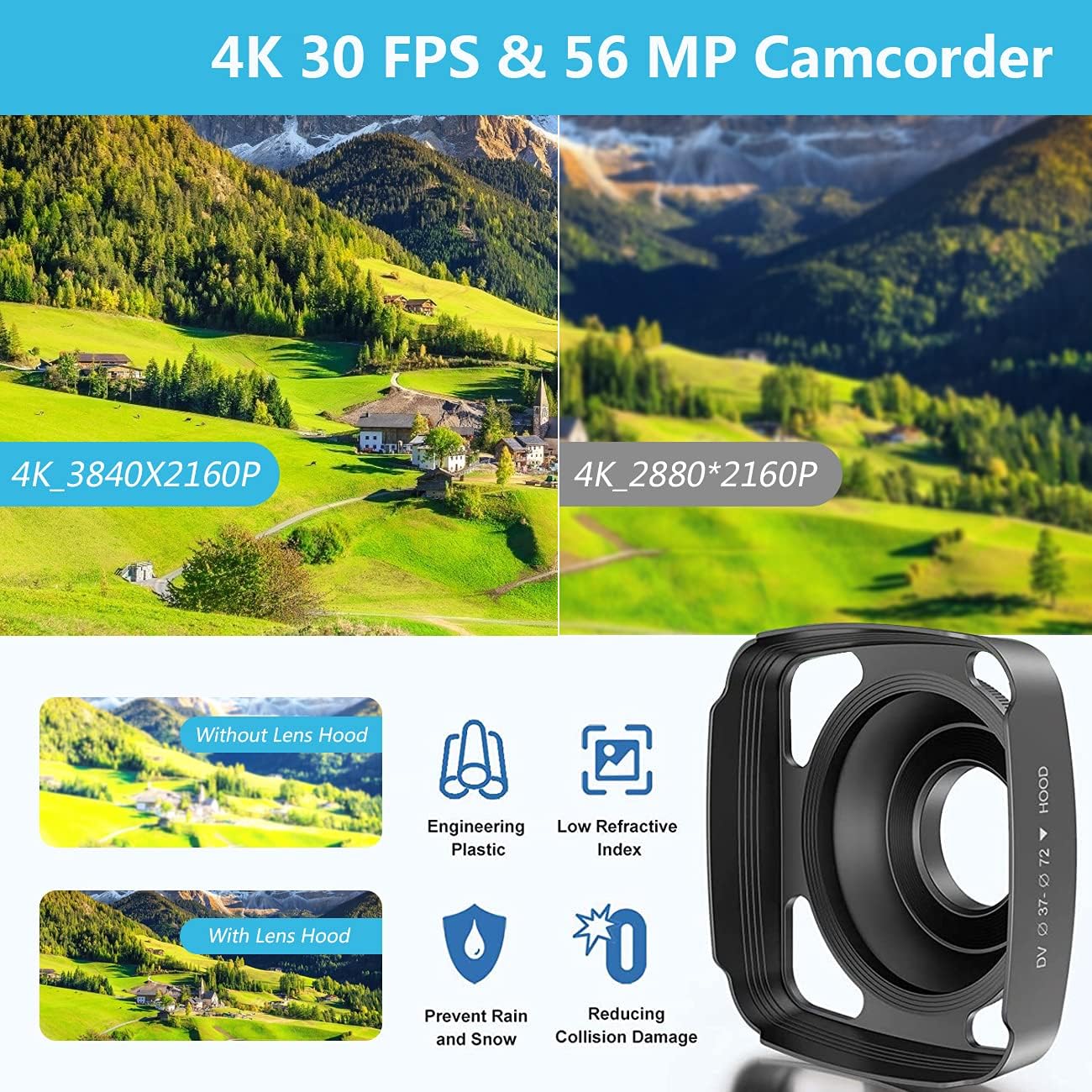 4K Video Camera Camcorder 56MP Wi-Fi 18X Zoom Touch Screen N897005