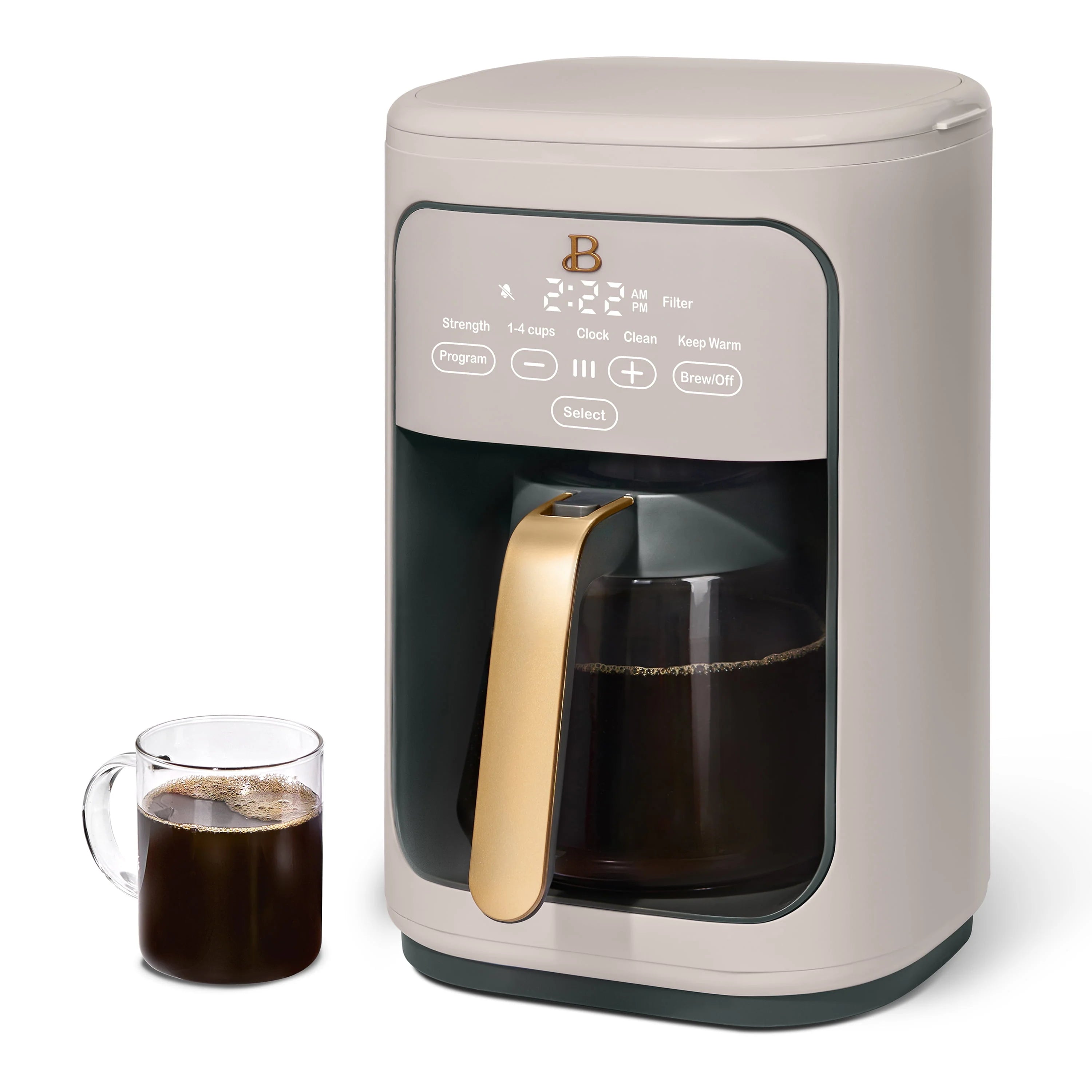 Beautiful 14-Cup Programmable Drip Coffee Maker with Touch Display, White Icing by Drew Barrymore F83994