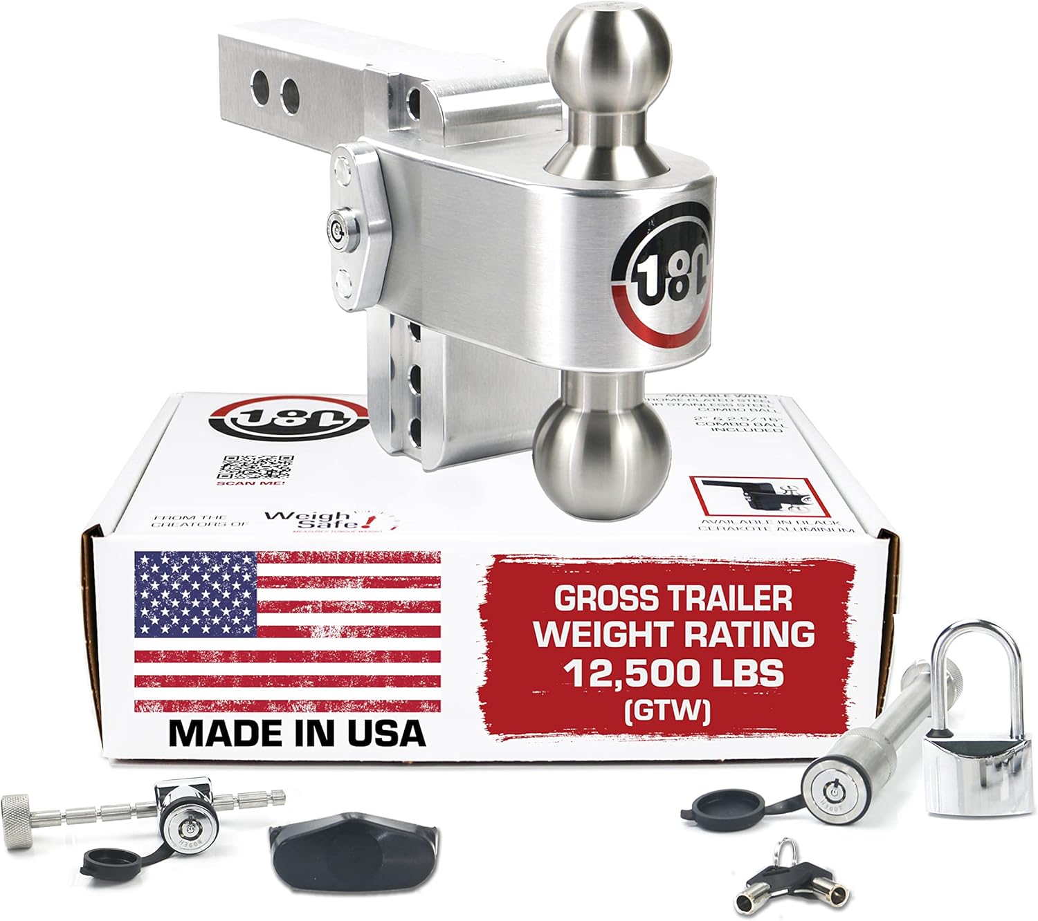 LTB8-2 Aluminum Adjustable 8" Drop Hitch, Stainless Steel Ball for 2" Receiver U83269
