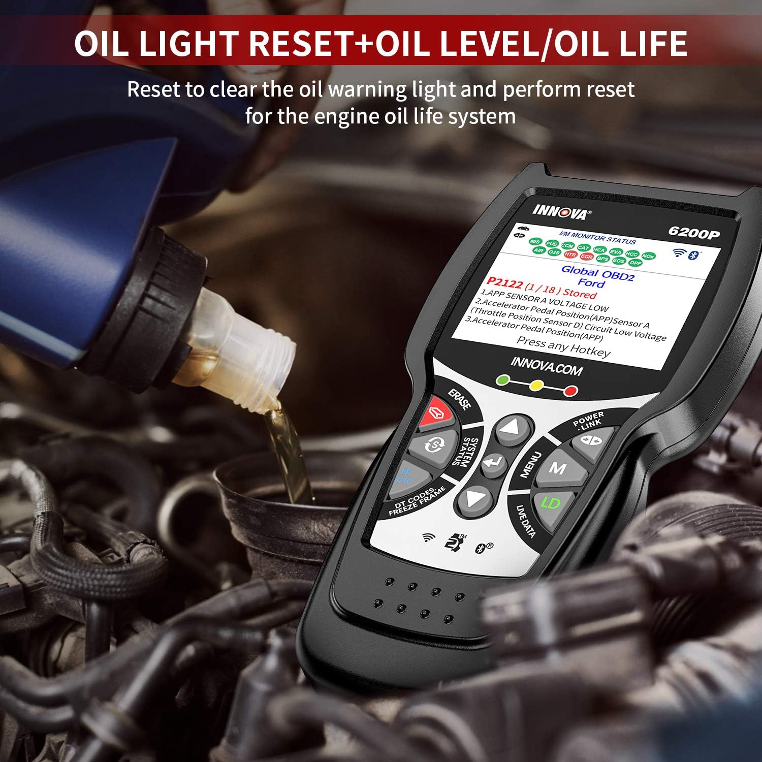 Innova 6200P OBD2 Scanner ABS SRS Transmission Code Reader with Battery Registration R254986