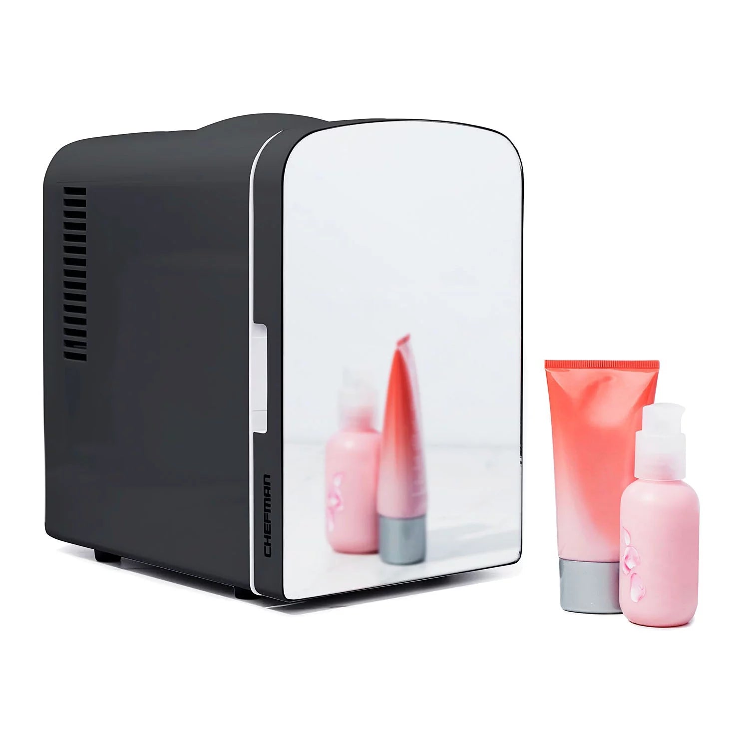 Chefman Portable Mirrored 4L Mini Fridge w/ Heating and Cooling - Pink, New