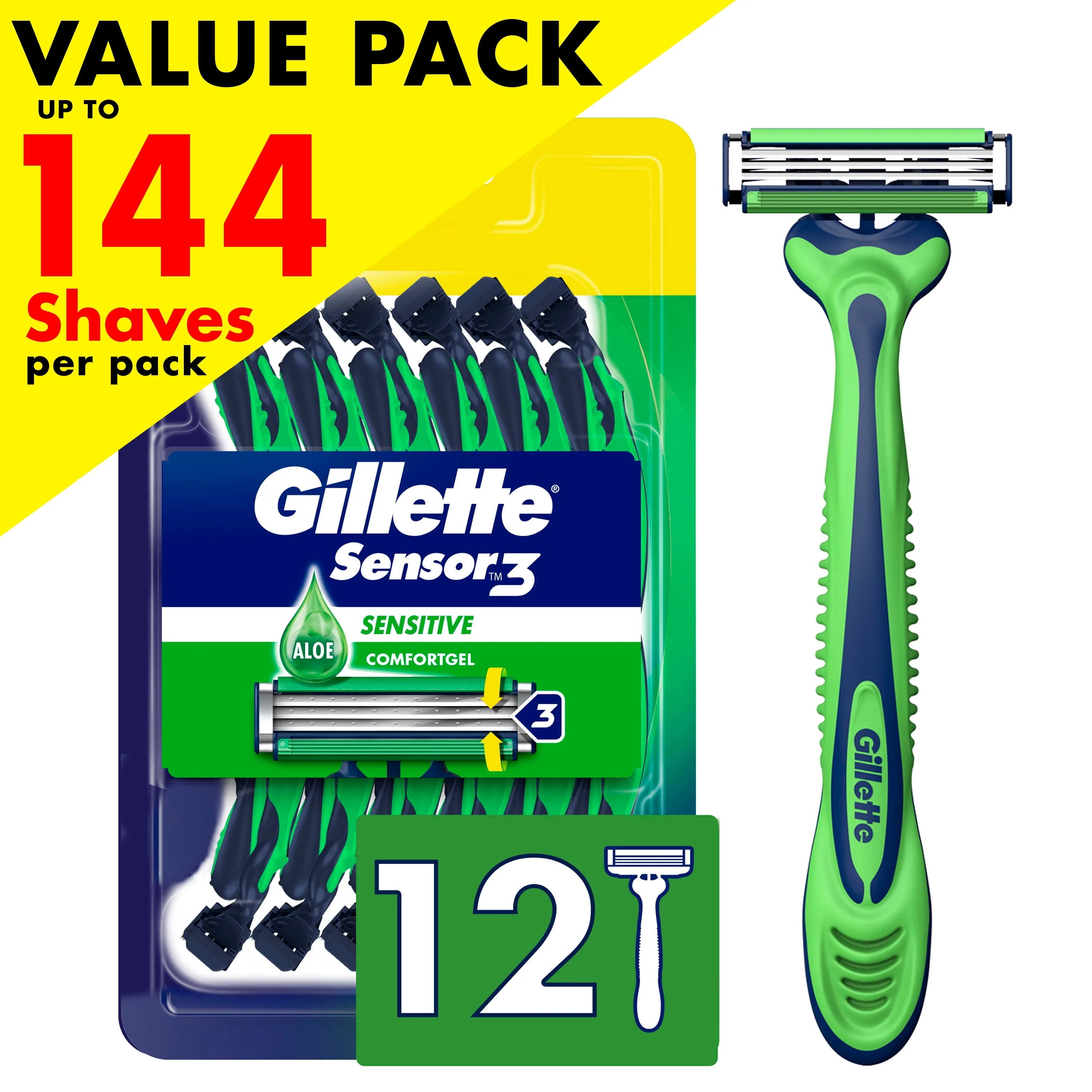 Gillette Sensor3 Sensitive Men's Disposable Razor, 4 Count Q736