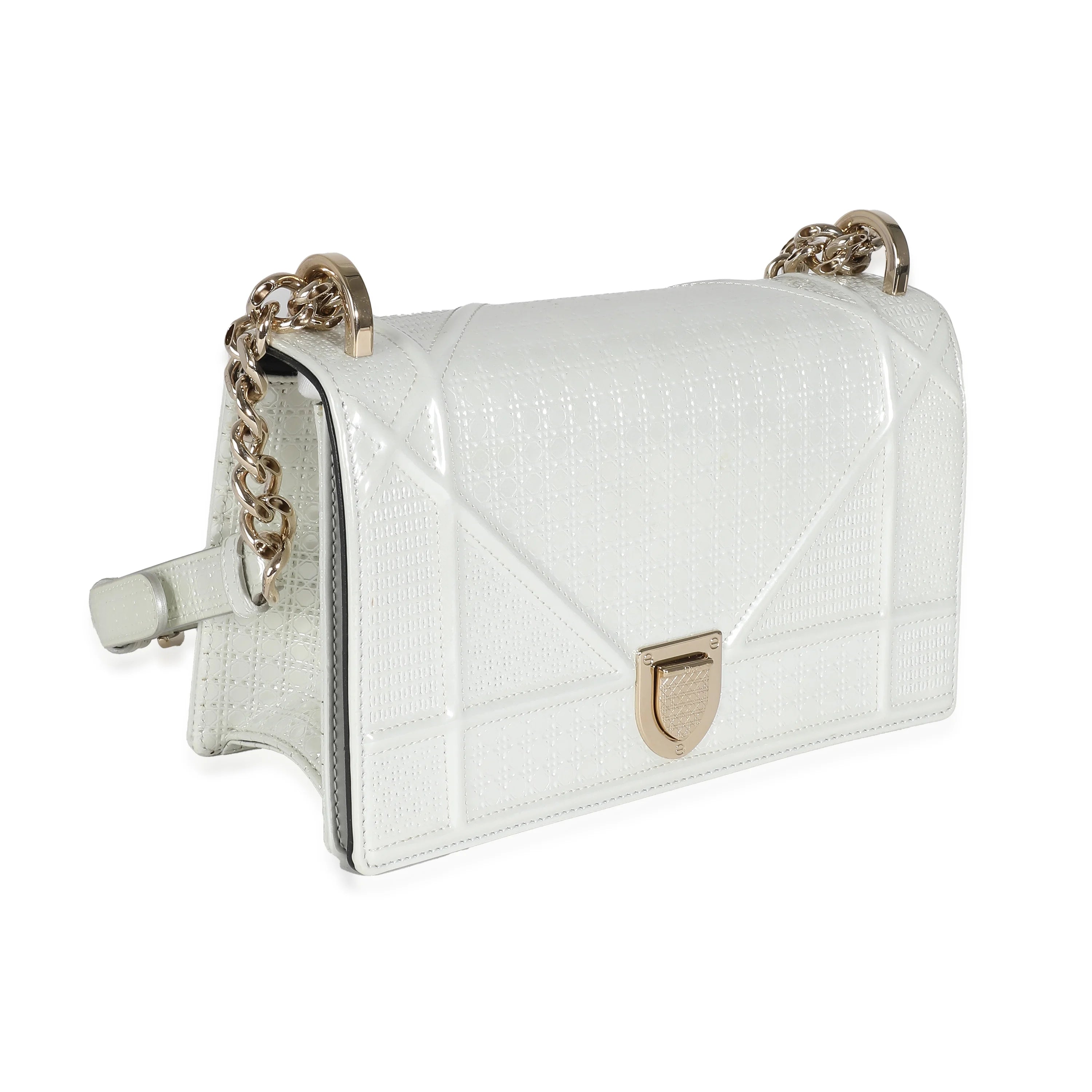 Christian Dior White Micro Cannage Patent Small Diorama Flap Bag H47033