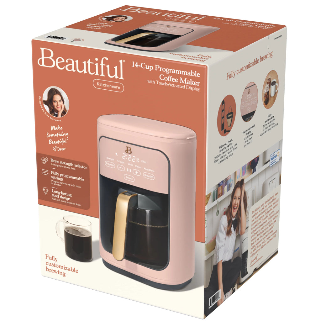 Beautiful 14-Cup Programmable Drip Coffee Maker with Touch Display, White Icing by Drew Barrymore F83994