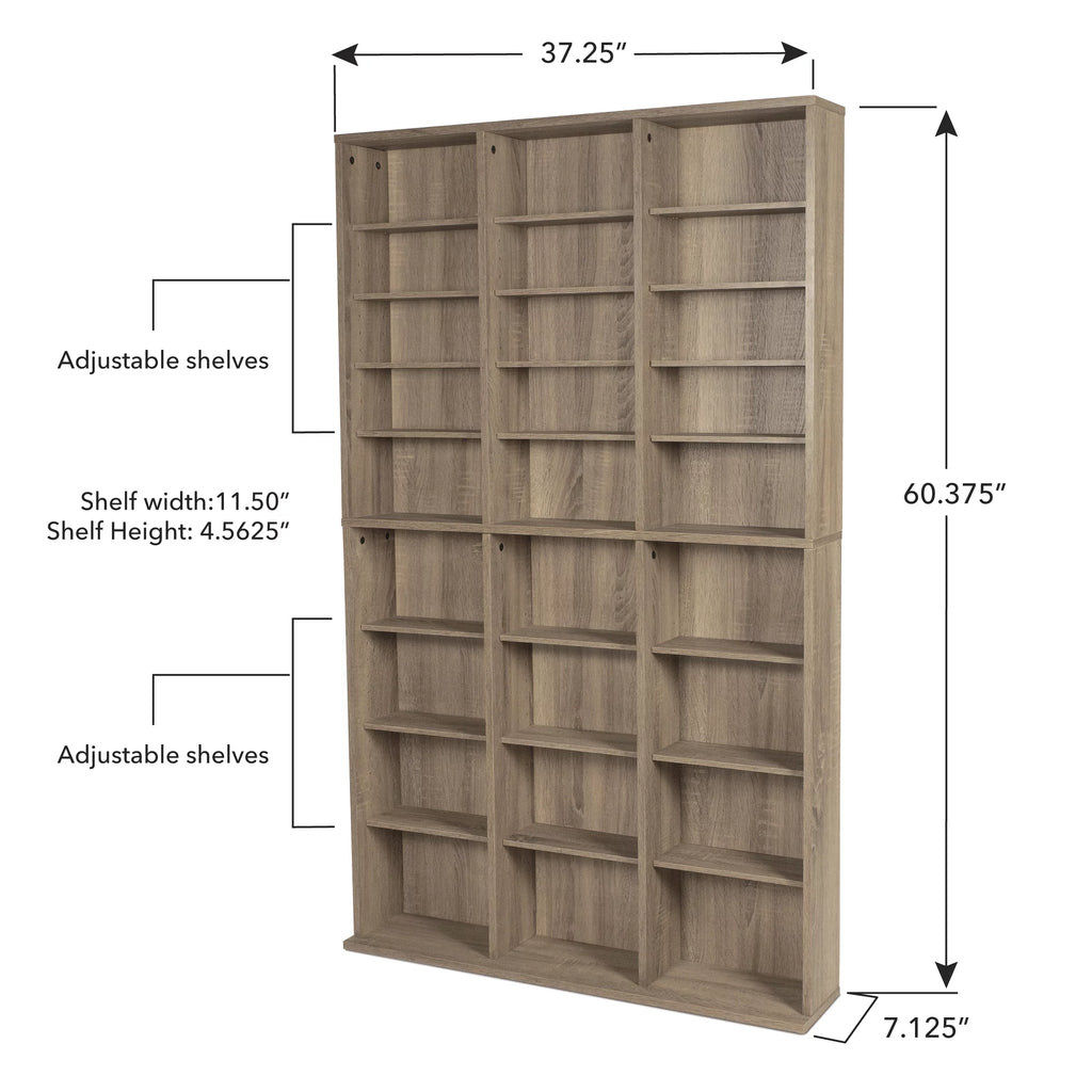 Atlantic Oskar Adjustable Wood Media Storage Bookcase, Espresso Q34005