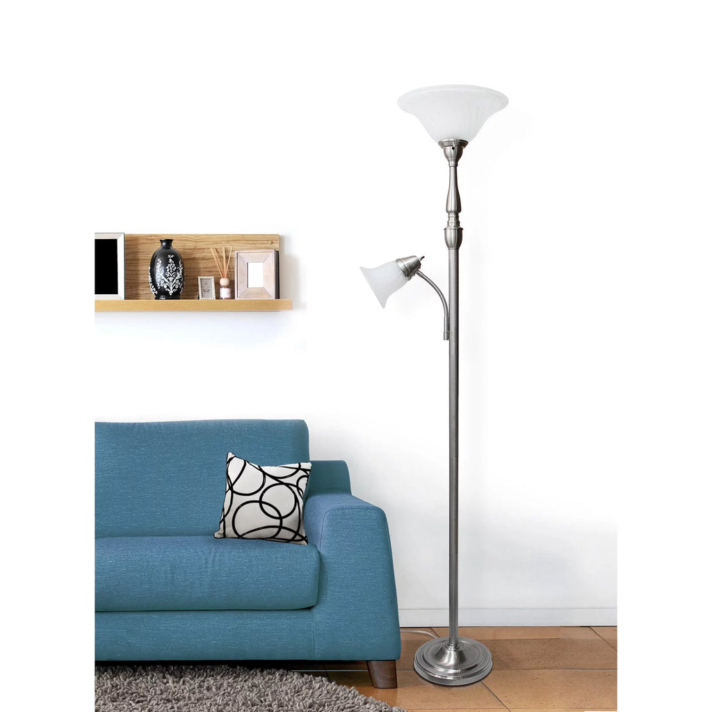 Elegant Designs 2-Light Torchiere Floor Lamp, Brushed Nickel B247