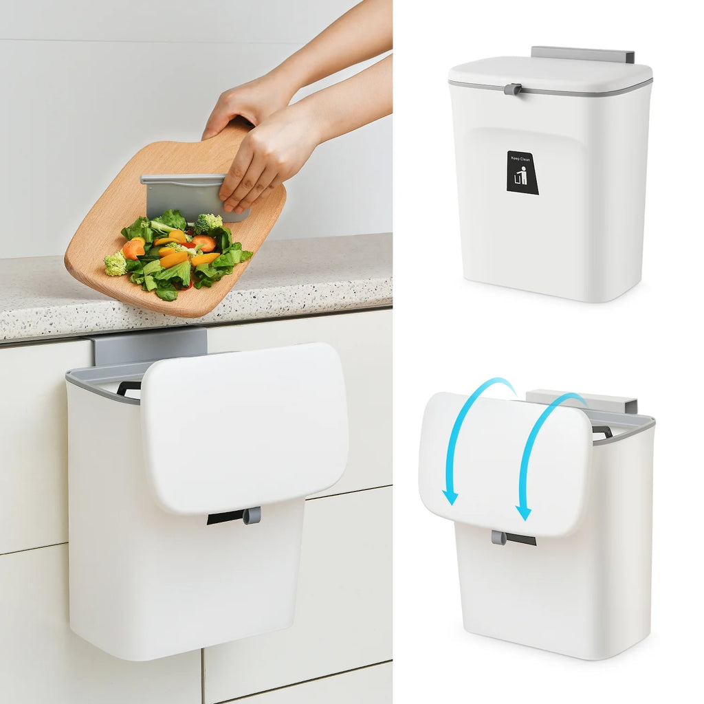 2.4 Gal Hanging Trash Can with Lid for Cabinet Door N636