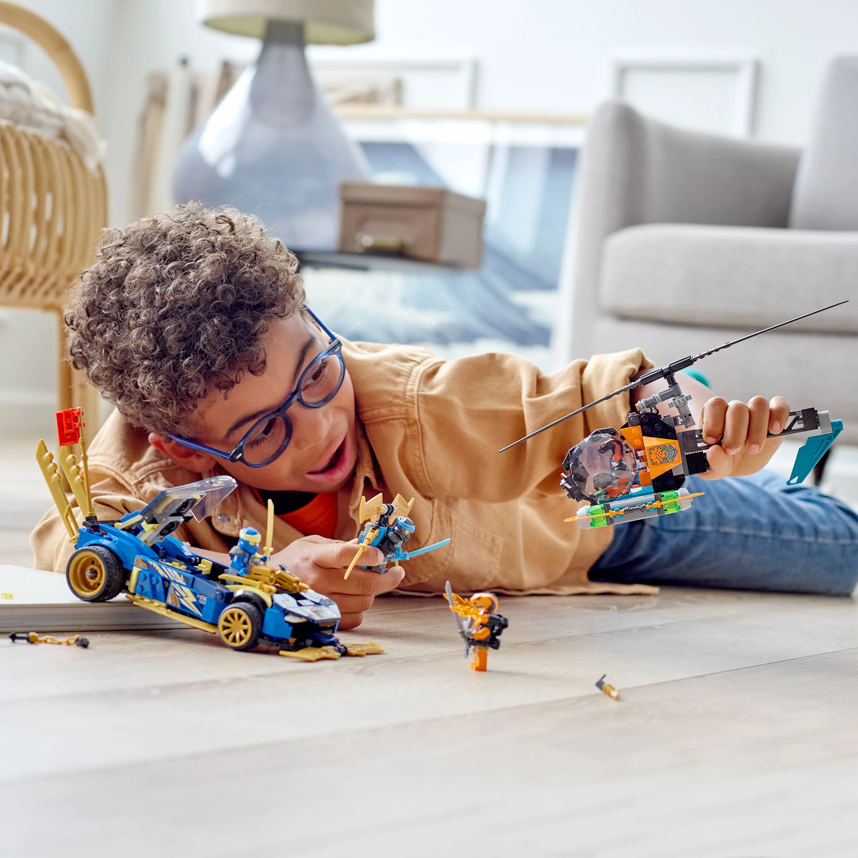 LEGO NINJAGO Jay and Nya's Race Car EVO Set 71776 with Helicopter and Snake Figure P2408