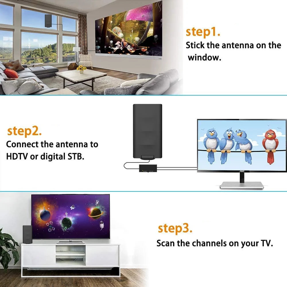 Outdoor Indoor Digital TV Antenna 200+ Miles with Amplifier, 33FT Coax Cable P58595