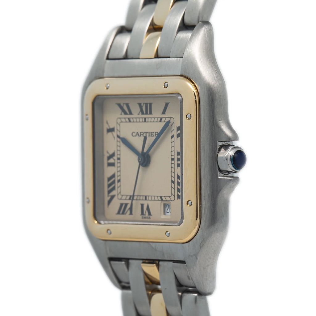 Cartier Panthere 18k Yellow Two Tone Quartz White Dial Watch 27mm C396