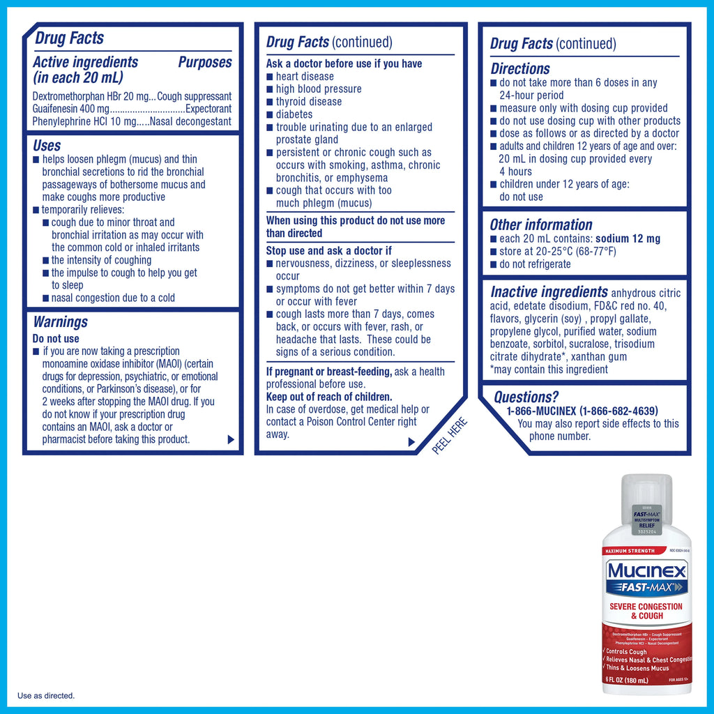Mucinex Fast Max Severe Congestion & Cough Liquid Medicine, 6 fl oz V383