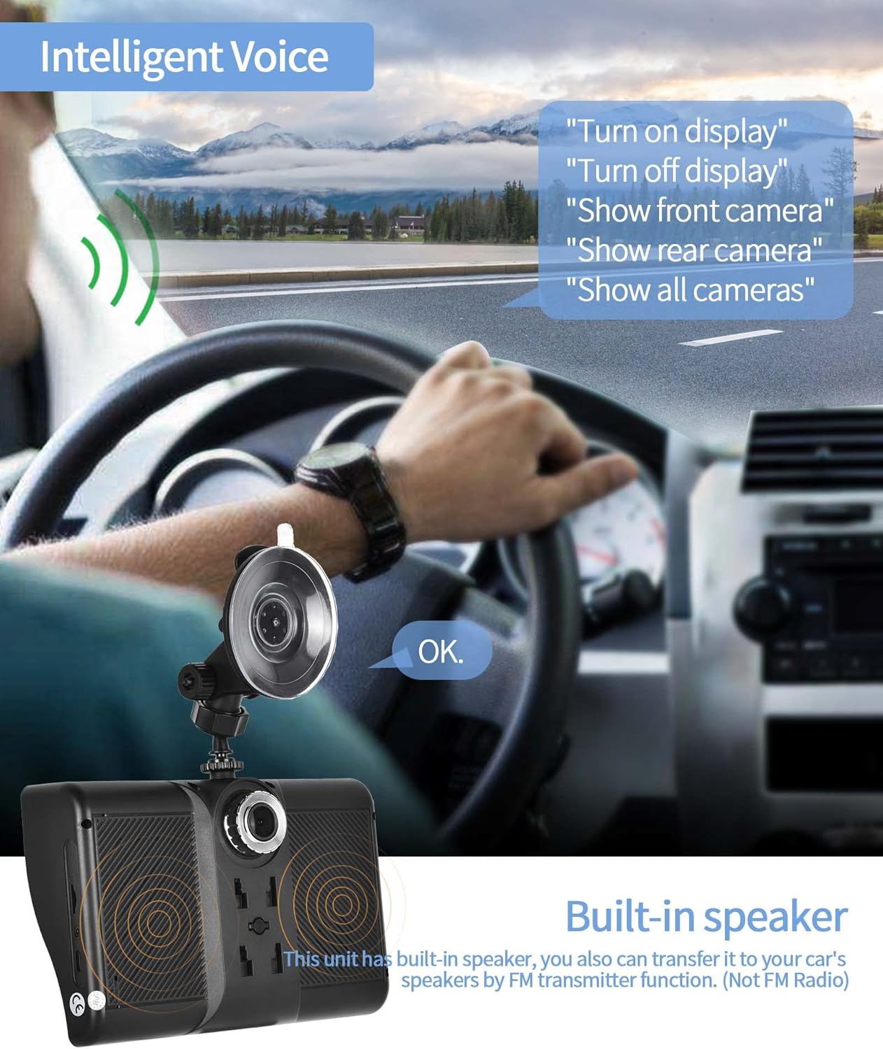 Portable Bluetooth Car Stereo with Carplay, Android Auto, 7" Backup Camera and DVR O923149