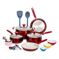 Tasty Clean Ceramic 23 Piece Non-Stick Aluminum Cookware Set, Red