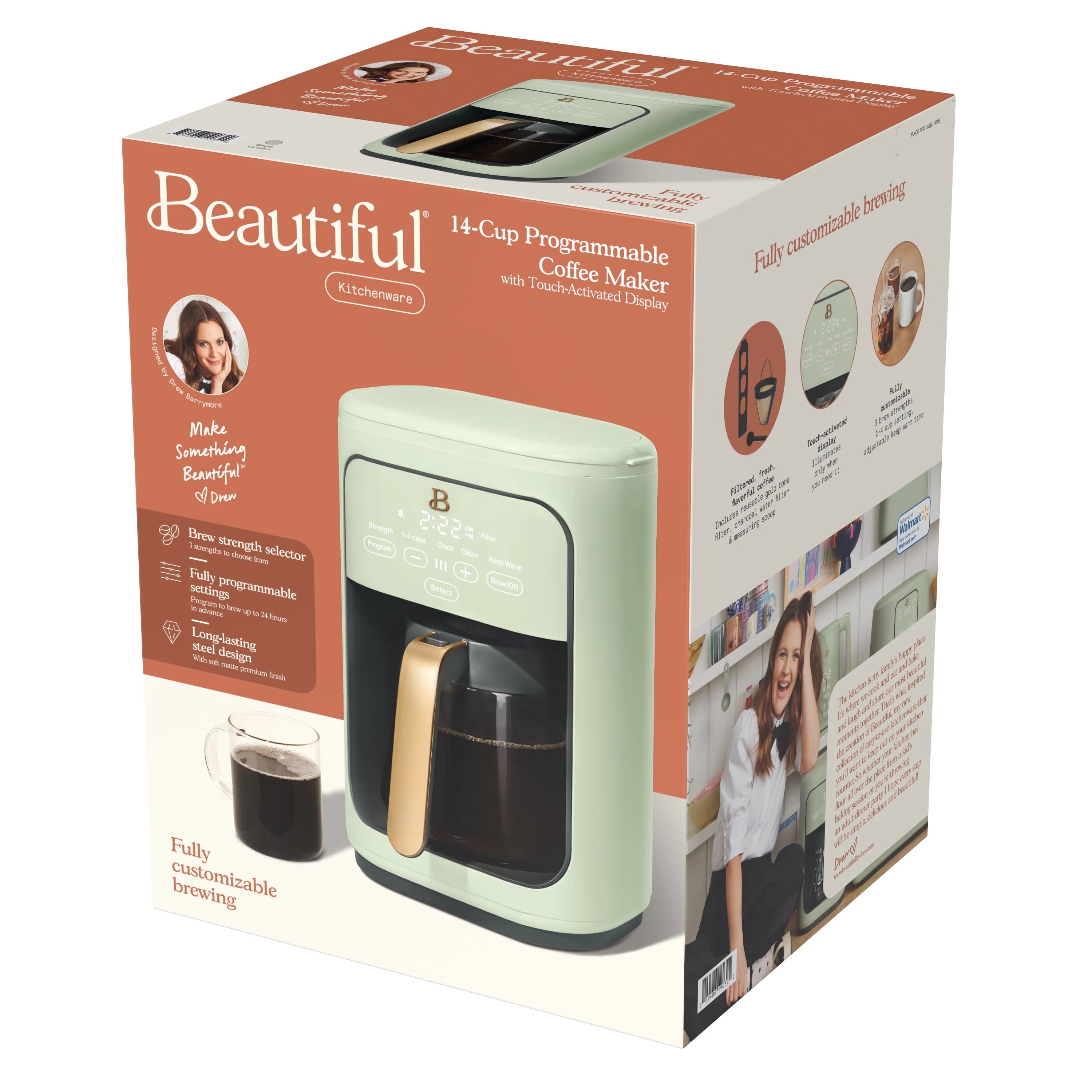 Beautiful 14-Cup Programmable Drip Coffee Maker with Touch Display, White Icing by Drew Barrymore F83994