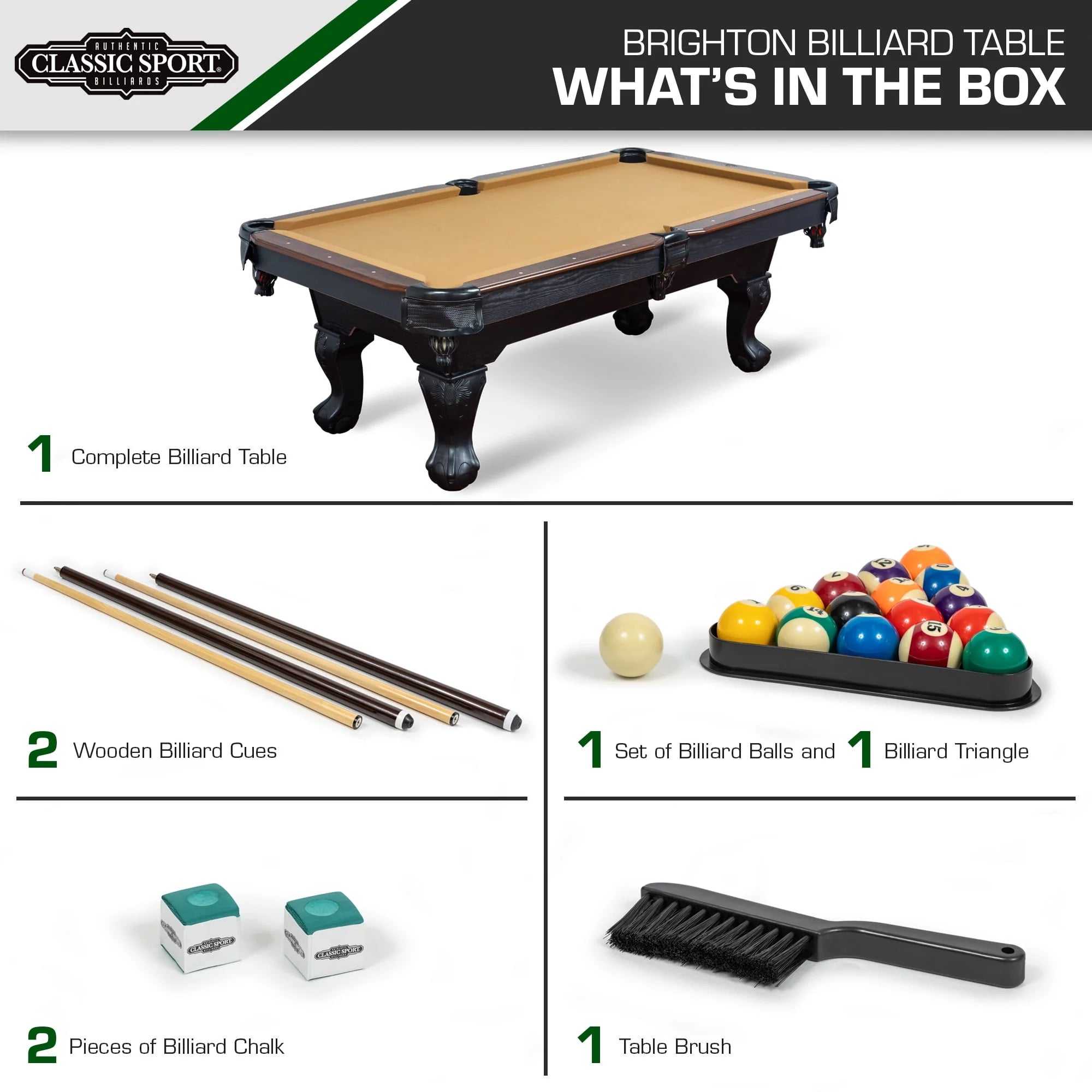 Classic Sports Brighton 87 Billiard Pool Table, Tan G11980