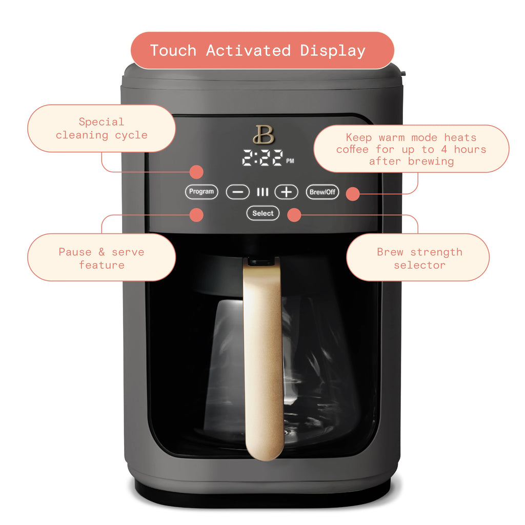 Beautiful 14-Cup Programmable Drip Coffee Maker with Touch Display, White Icing by Drew Barrymore F83994