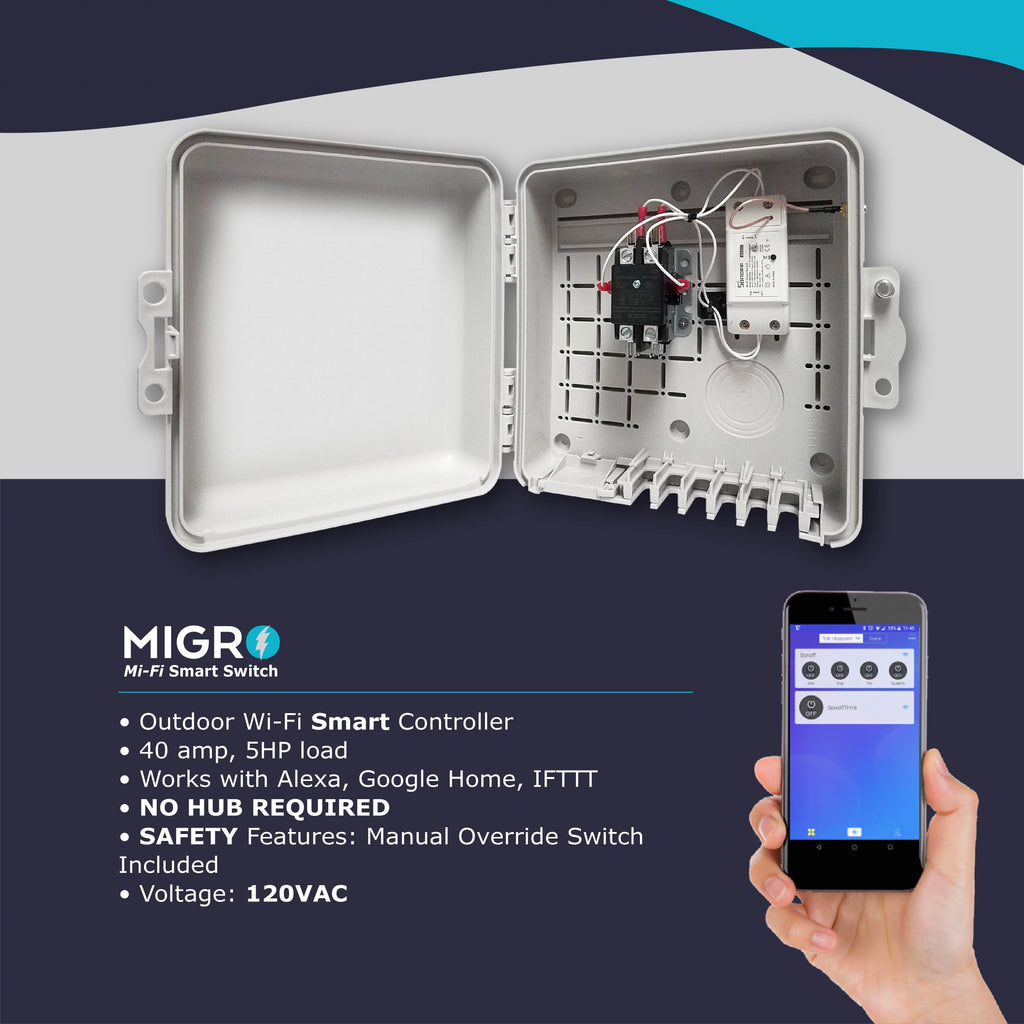 MIGRO Outdoor Smart Wi-Fi Outlet Box Heavy Duty Wireless Pump Control Timer Switch R311494