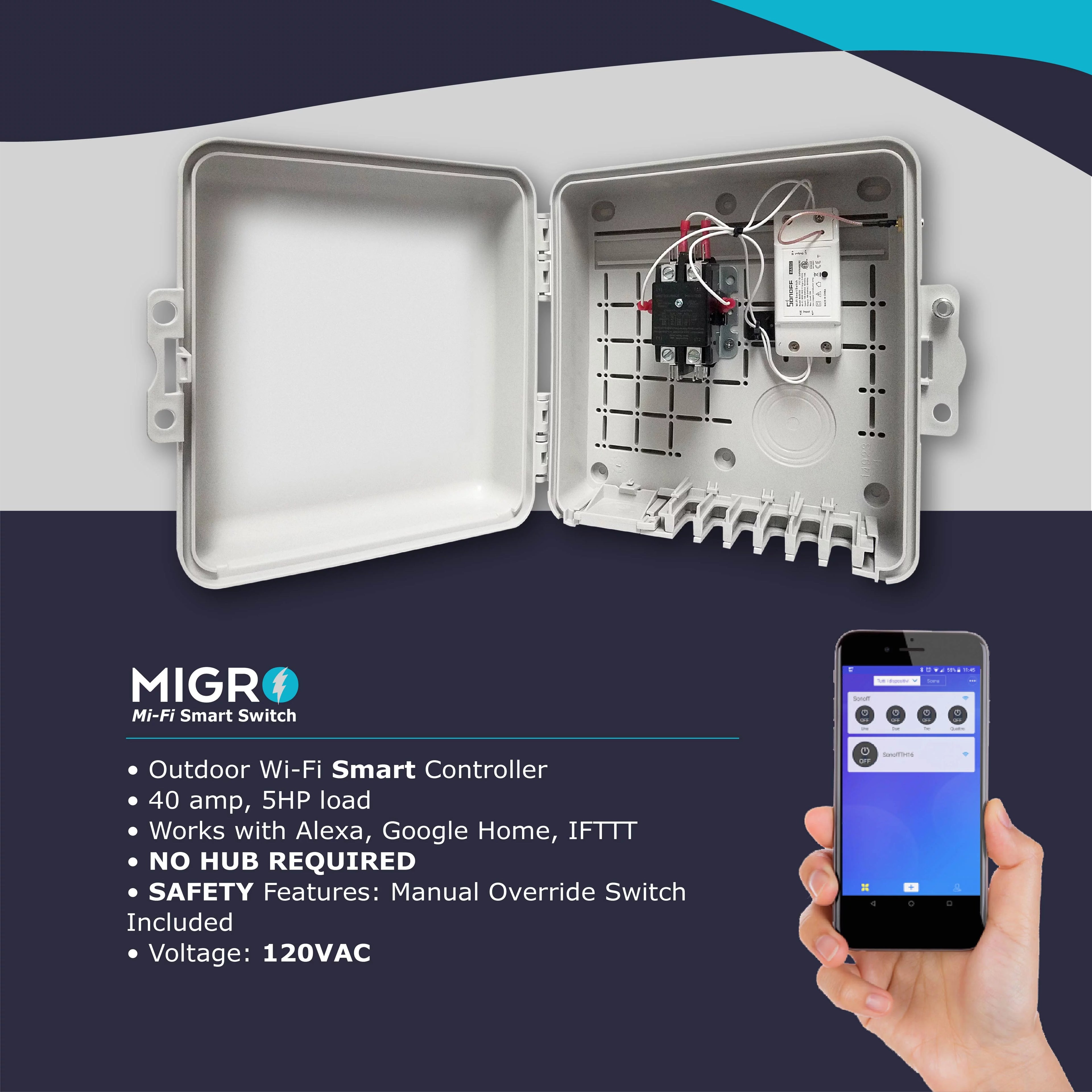 MIGRO Outdoor Smart Wi-Fi Outlet Box Heavy Duty Wireless Pump Control Timer Switch R311494