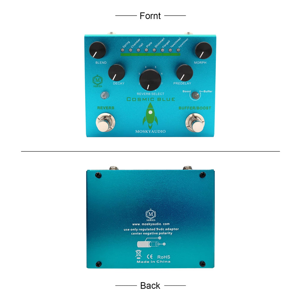 MOSKYAudio Guitar Effect Pedal Digital Reverb with 8-Mode Selection, COSMIC BLUE L67231