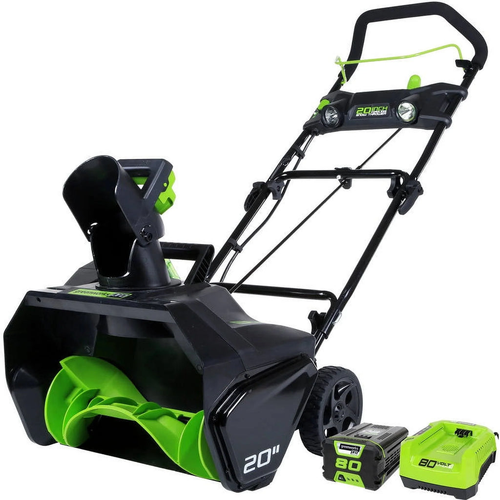 Greenworks Pro 80V 20-inch Brushless Battery Push Snow Blower with 2.0Ah Battery and Charger I18555