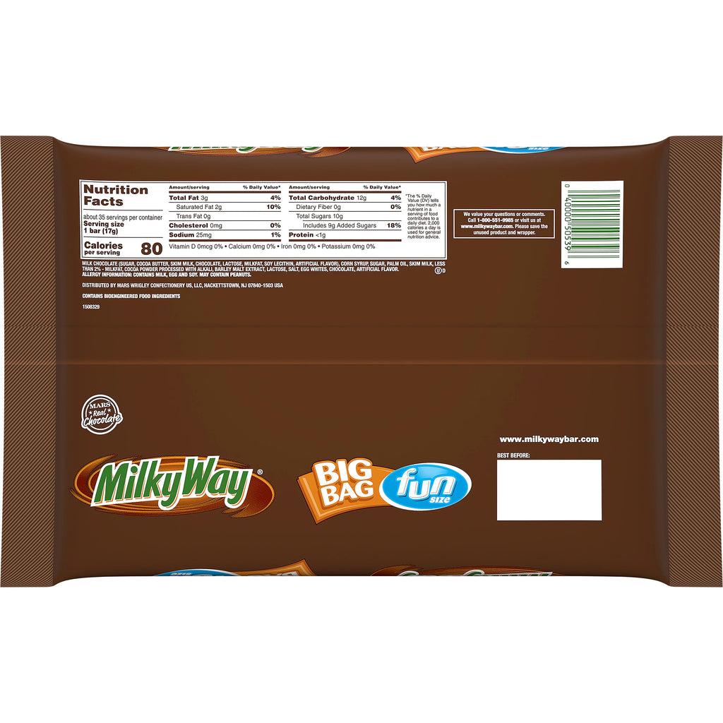 Milky Way Fun Size Milk Chocolate Candy Bars, 20.73 oz Bag S230637