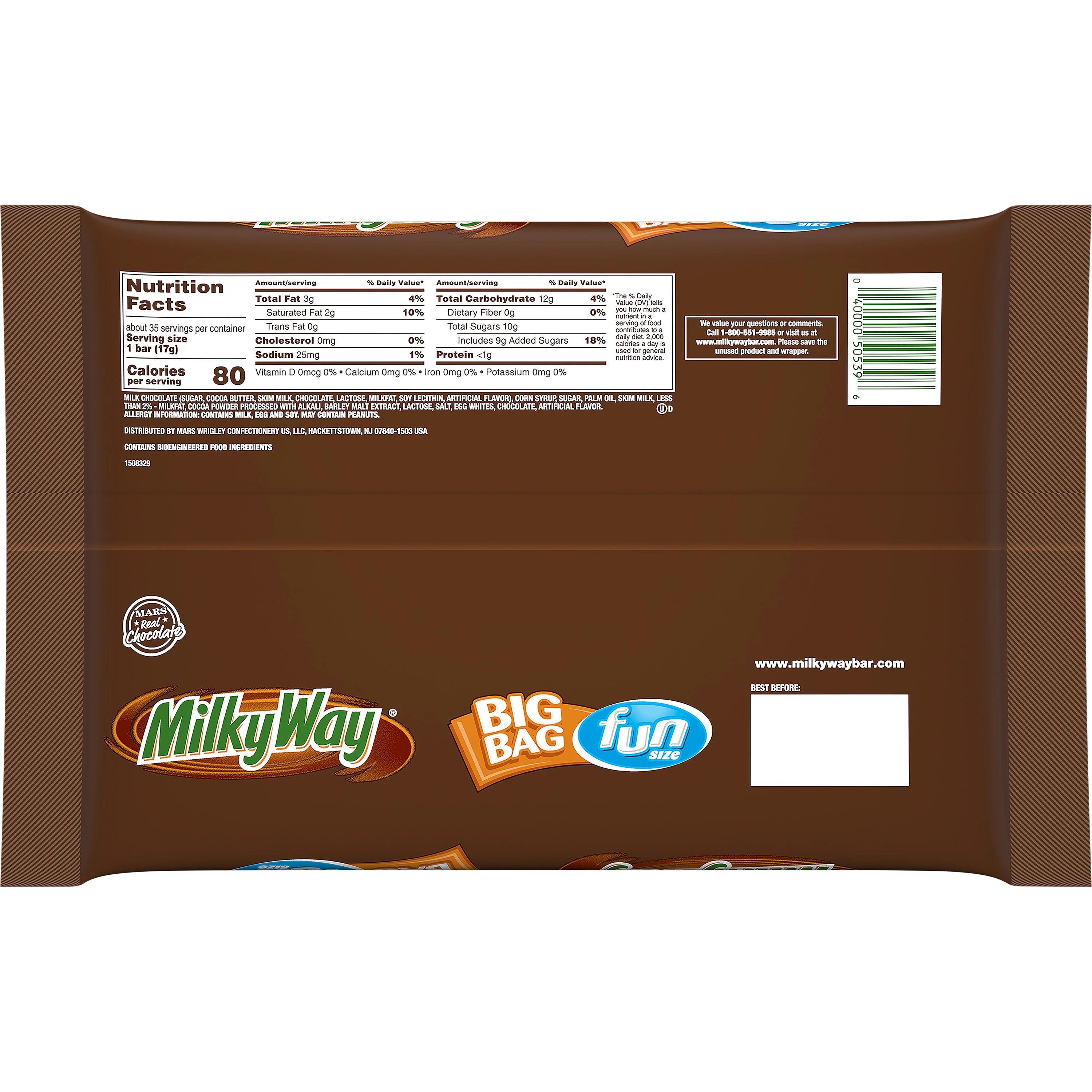 Milky Way Fun Size Milk Chocolate Candy Bars, 20.73 oz Bag S230637