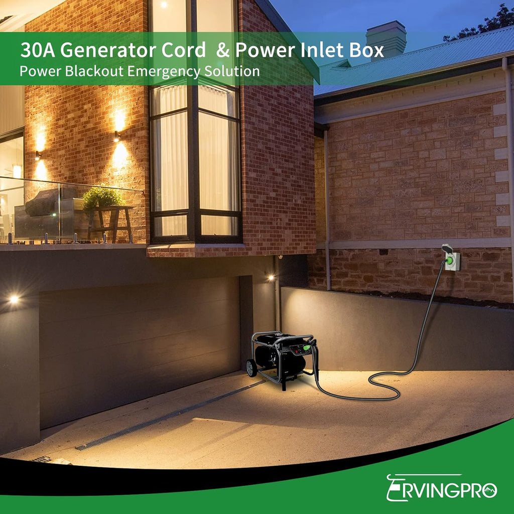RVINGPRO 30 Amp Generator Cord 15FT with Waterproof Inlet Box Combo Kit W552512
