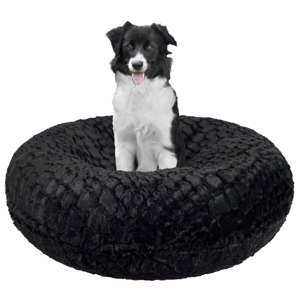 Bessie and Barnie Signature Serenity Black Faux Fur Bagel Pet Bed, XS 24 inch R80622
