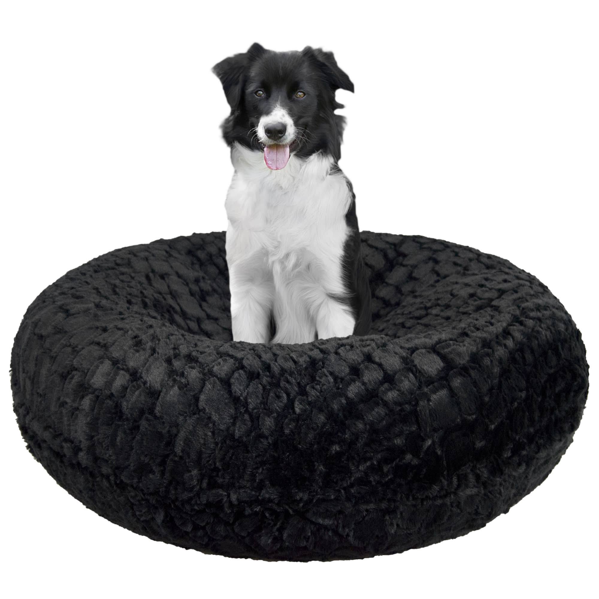 Bessie and Barnie Signature Serenity Black Faux Fur Bagel Pet Bed, XS 24 inch R80622